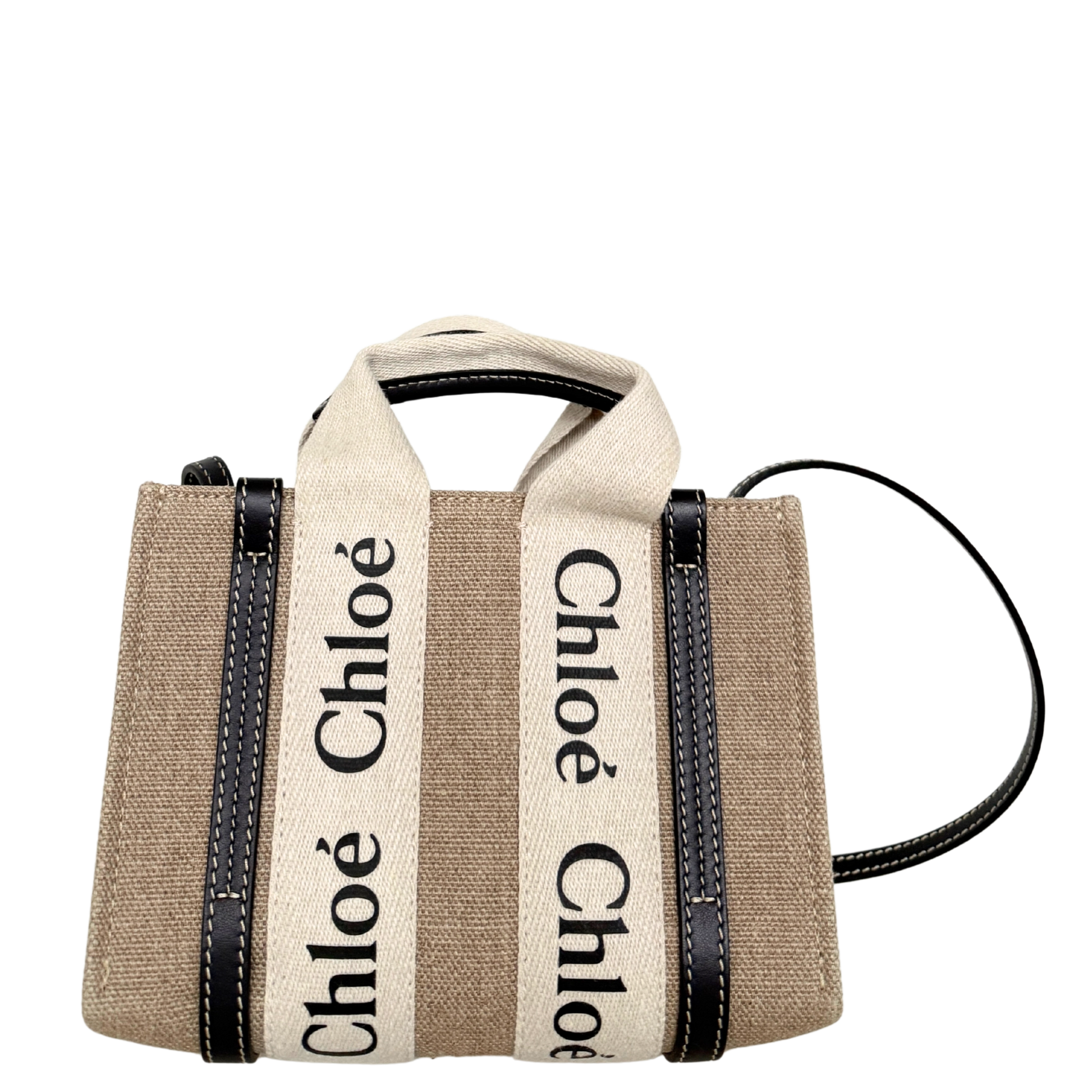 Chloé Woody Mini-Tote Bag aus Leinen Beige / neuwertig Chloé