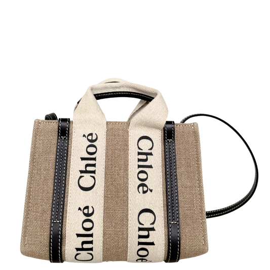 Chloé Woody Mini-Tote Bag aus Leinen Beige / neuwertig Chloé
