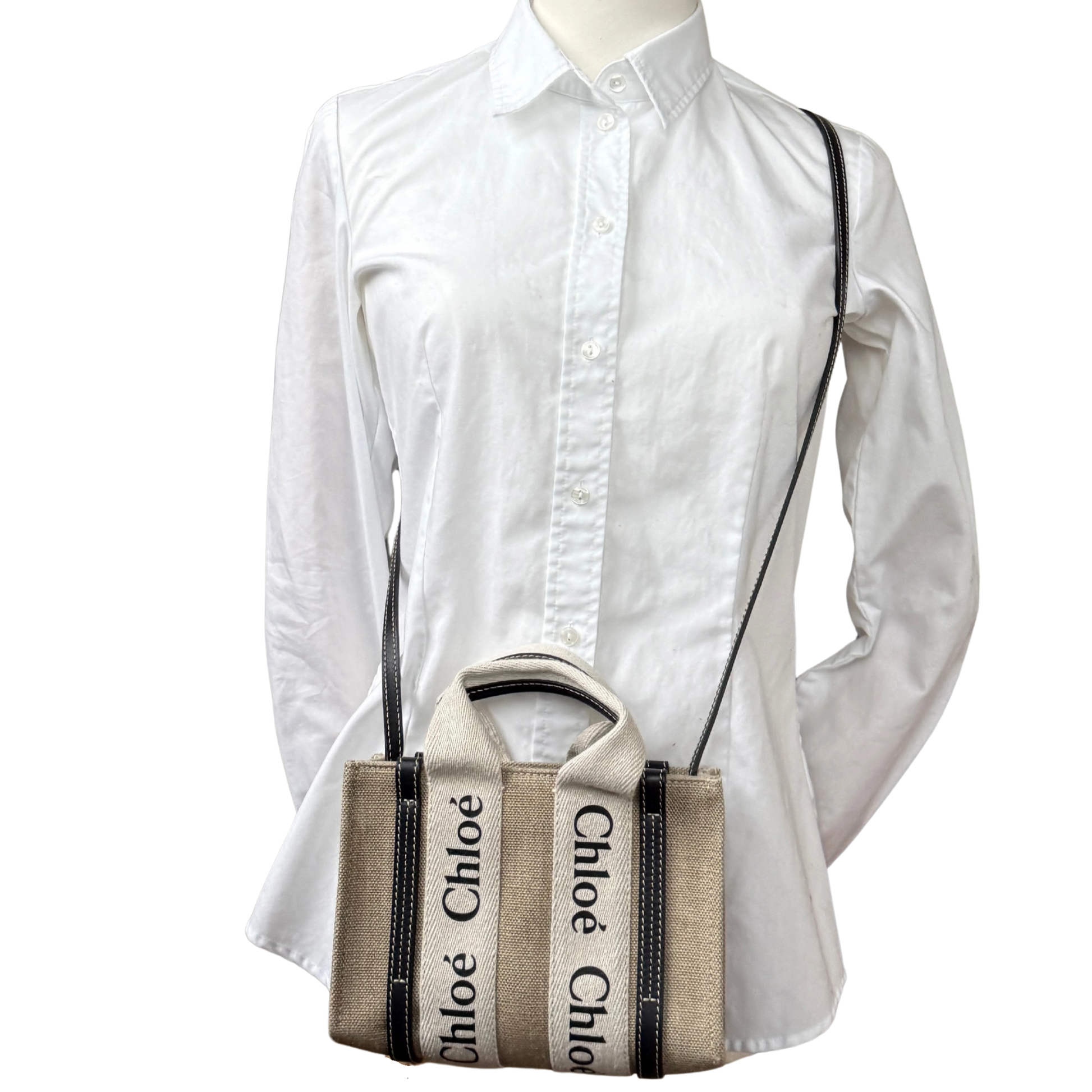 Chloé Woody Mini-Tote Bag aus Leinen Beige / neuwertig Chloé