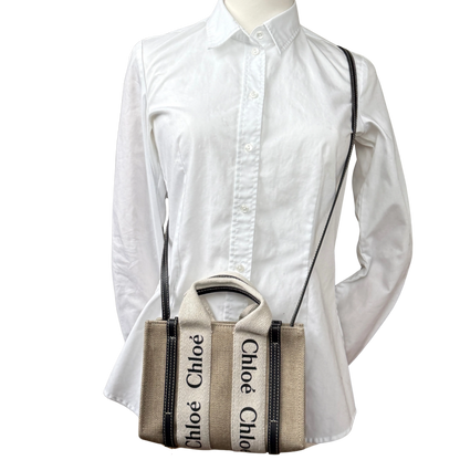 Chloé Woody Mini-Tote Bag aus Leinen Beige / neuwertig Chloé