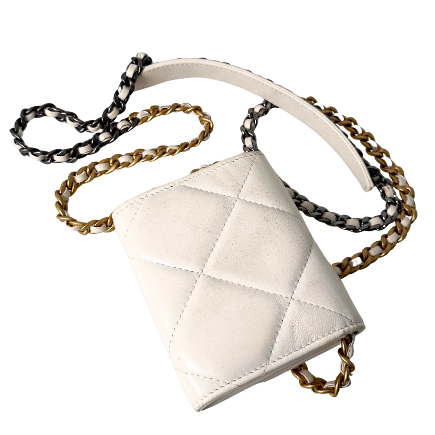 Chanel 19 Flap Coin Geldbörse Weiß Fullset / gut Chanel