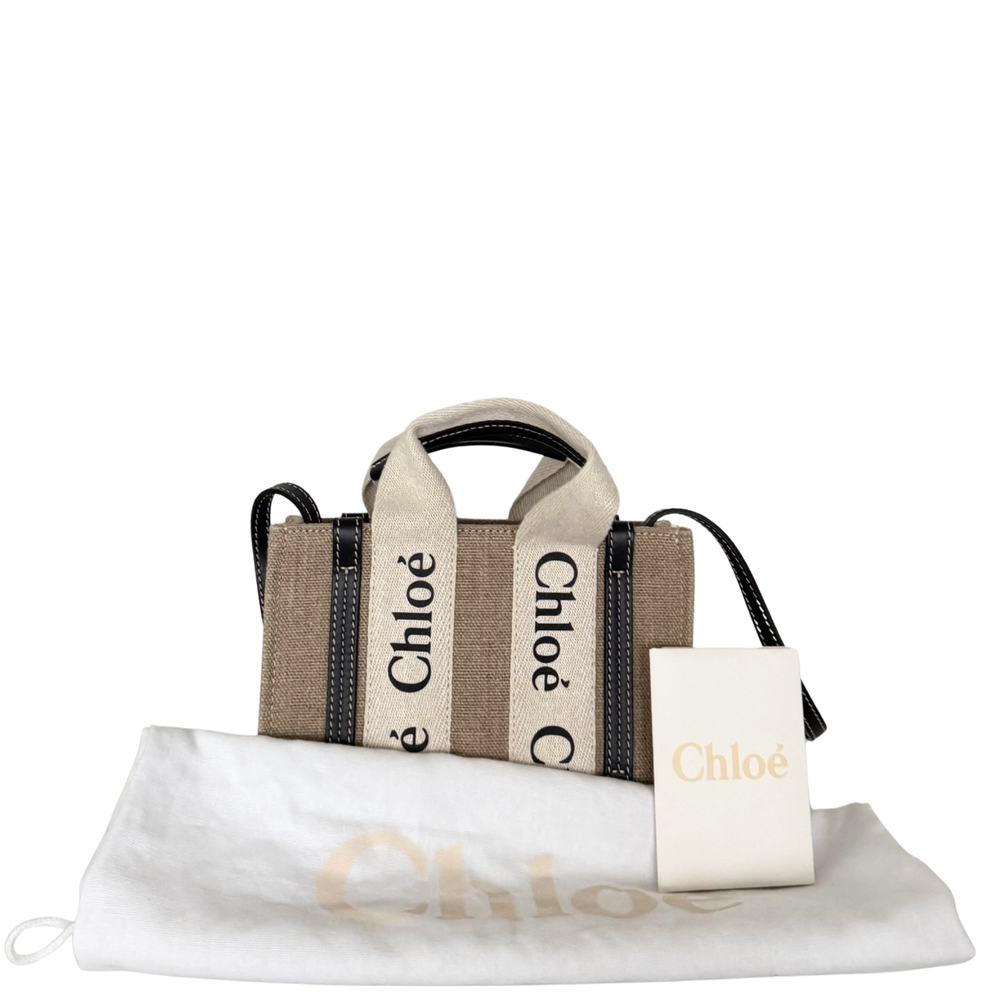 Chloé Woody Mini-Tote Bag aus Leinen Beige / neuwertig Chloé
