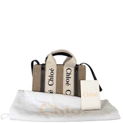 Chloé Woody Mini-Tote Bag aus Leinen Beige / neuwertig Chloé