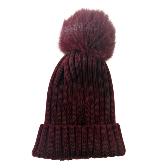 Moncler gerippte Strickmütze aus Wolle Weinrot / sehr gut