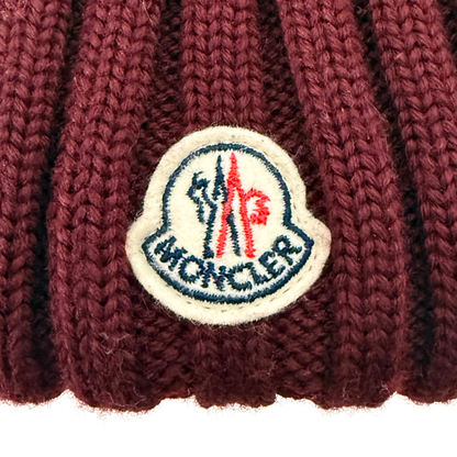 Moncler gerippte Strickmütze aus Wolle Weinrot / sehr gut