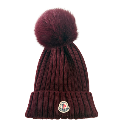 Moncler gerippte Strickmütze aus Wolle Weinrot / sehr gut
