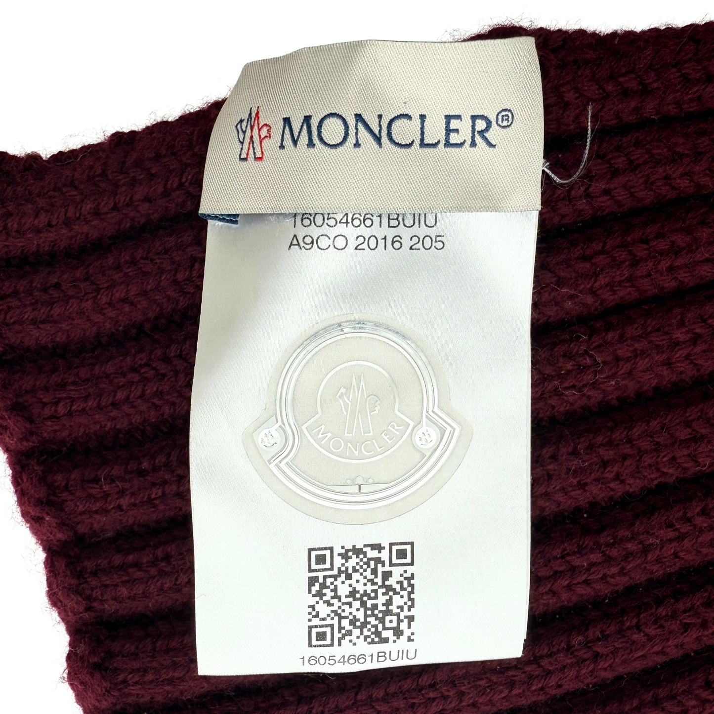 Moncler gerippter Strickschal aus Wolle Weinrot / sehr gut