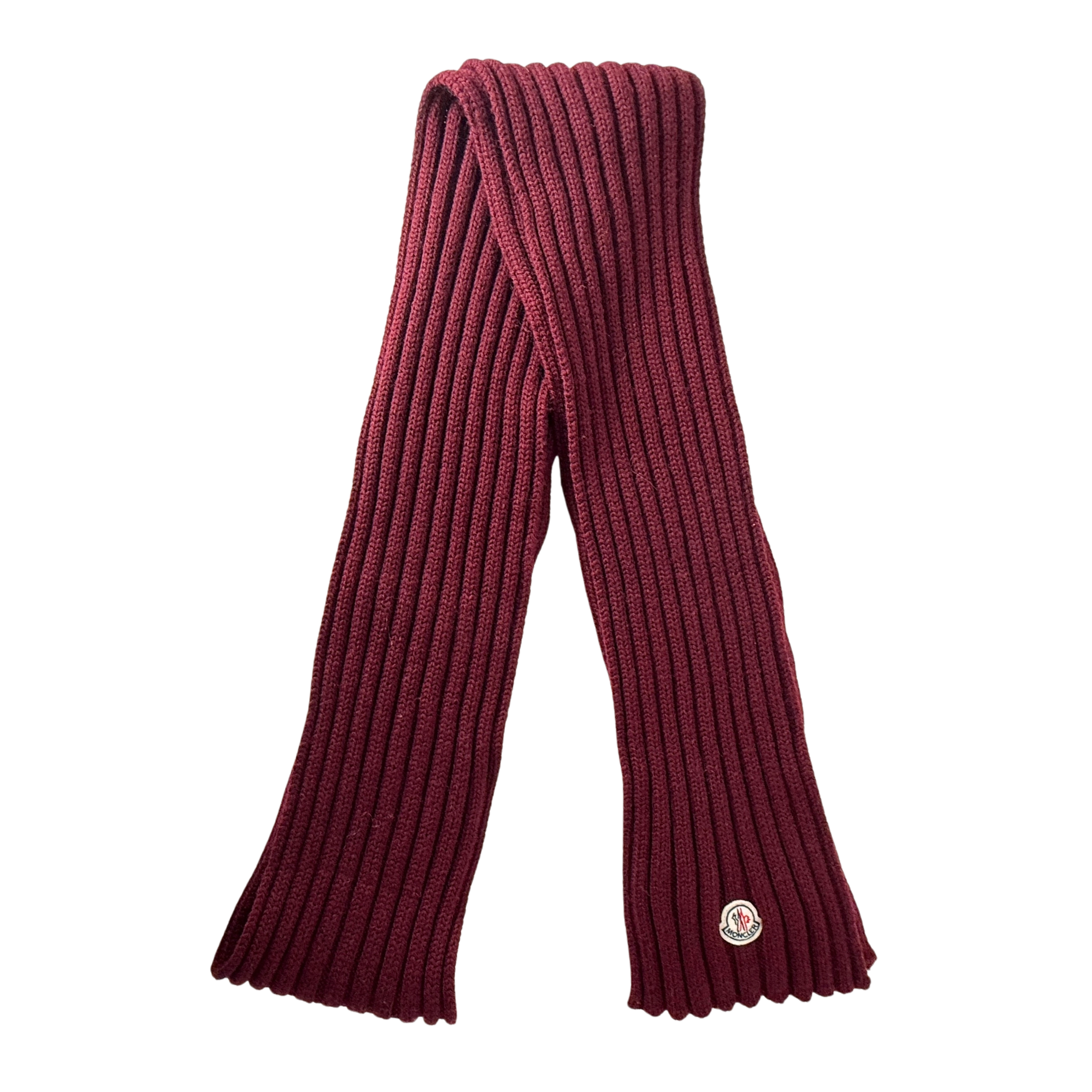 Moncler gerippter Strickschal aus Wolle Weinrot / sehr gut