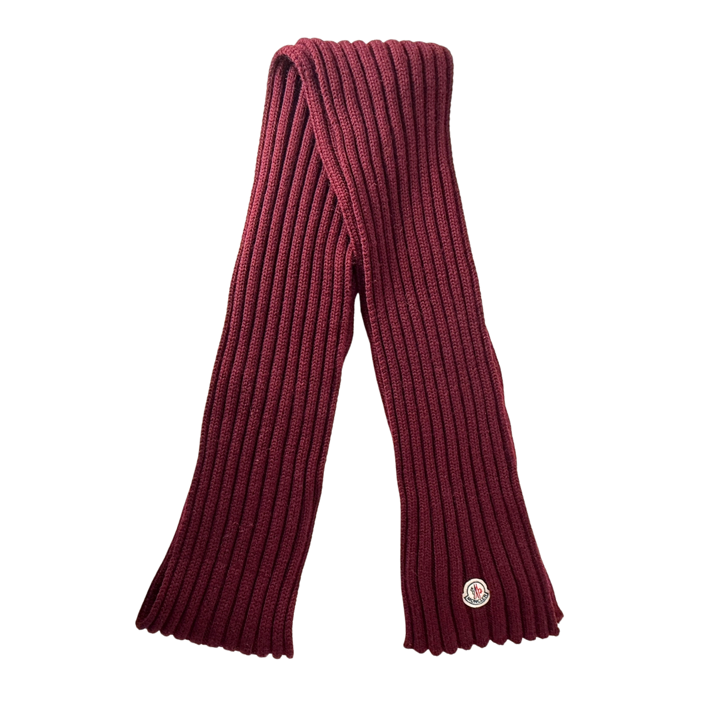 Moncler gerippter Strickschal aus Wolle Weinrot / sehr gut