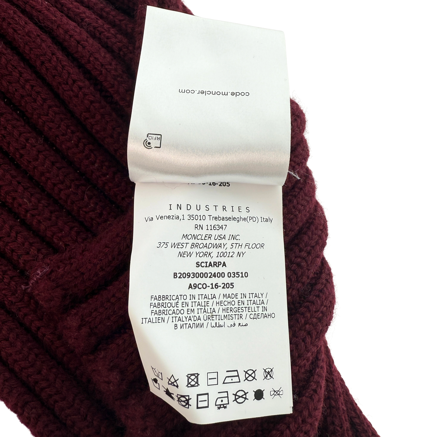 Moncler gerippter Strickschal aus Wolle Weinrot / sehr gut