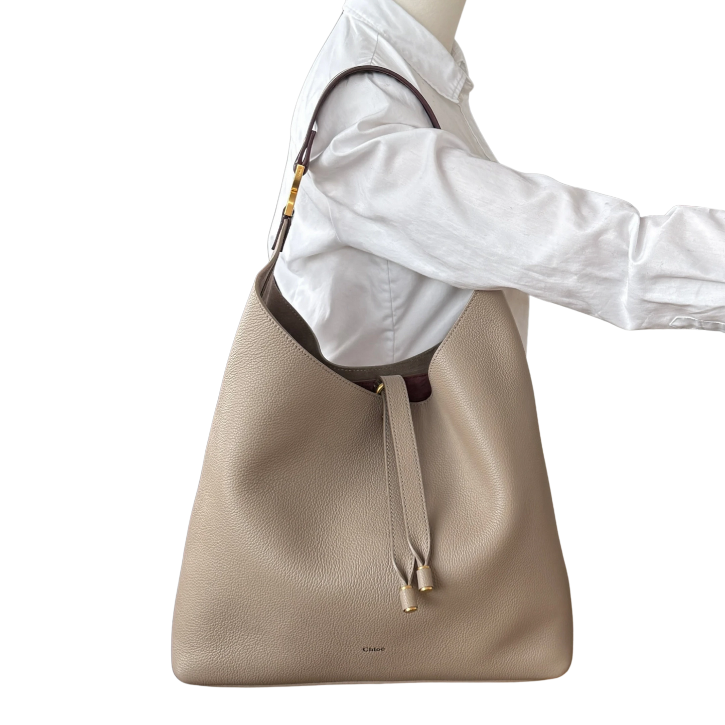 Chloé Marcie Hobo Bag aus genarbtem Leder Motty Grey / neuwertig Echtheitscheck