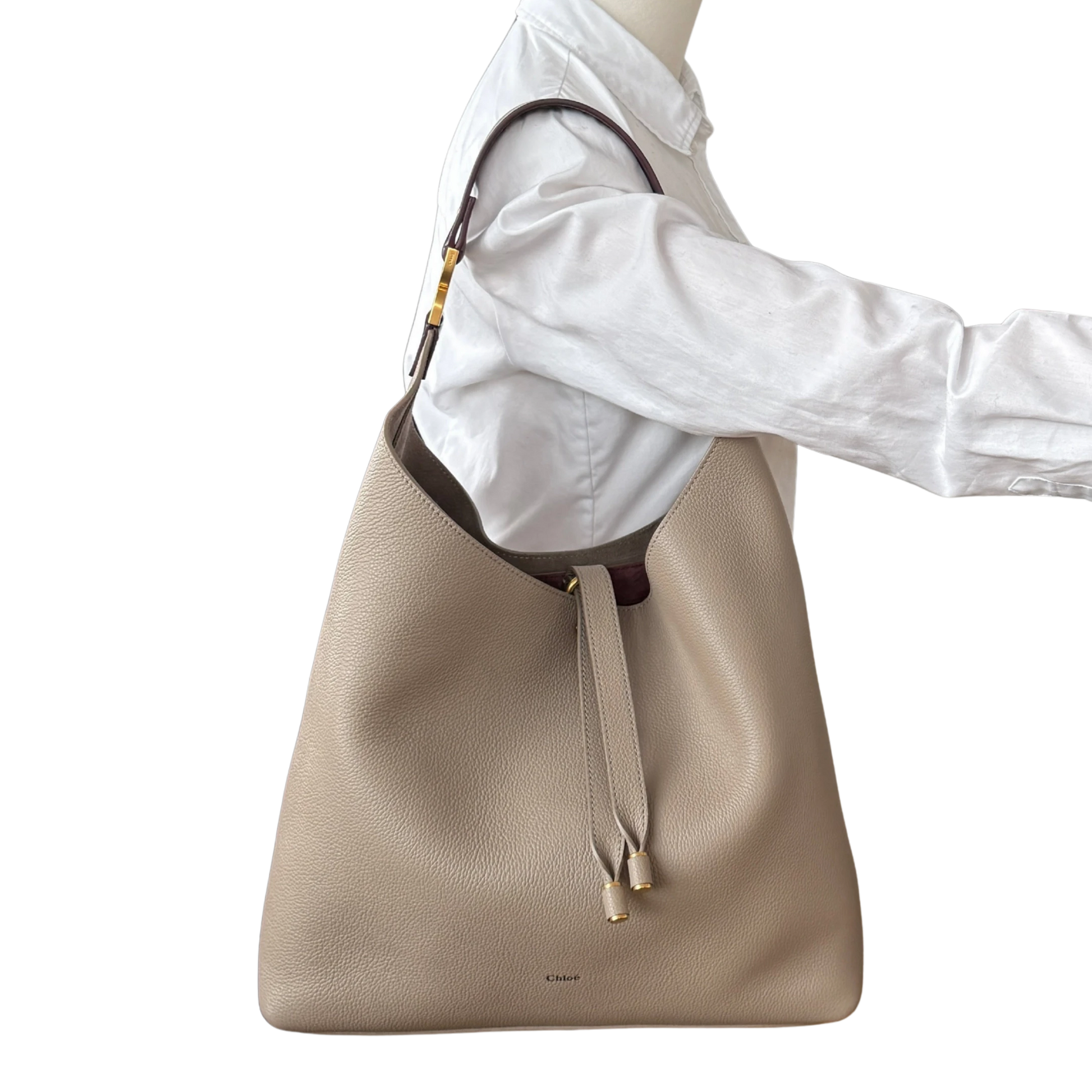 Chloé Marcie Hobo Bag aus genarbtem Leder Motty Grey / neuwertig Echtheitscheck