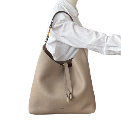 Chloé Marcie Hobo Bag aus genarbtem Leder Motty Grey / neuwertig Echtheitscheck
