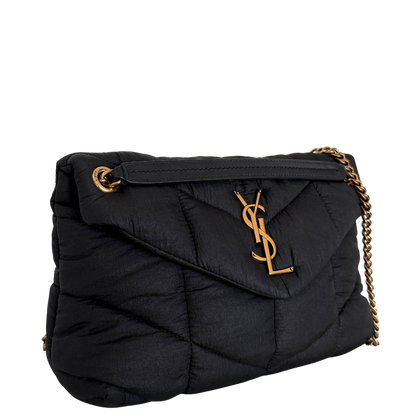 Saint Laurent LouLou Puffer Small Nylon Schultertasche Schwarz / sehr gut