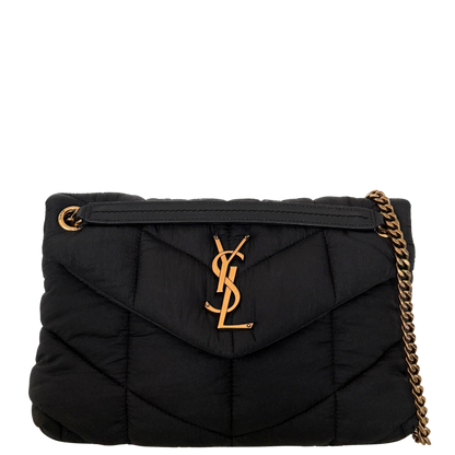 Saint Laurent LouLou Puffer Small Nylon Schultertasche Schwarz / sehr gut