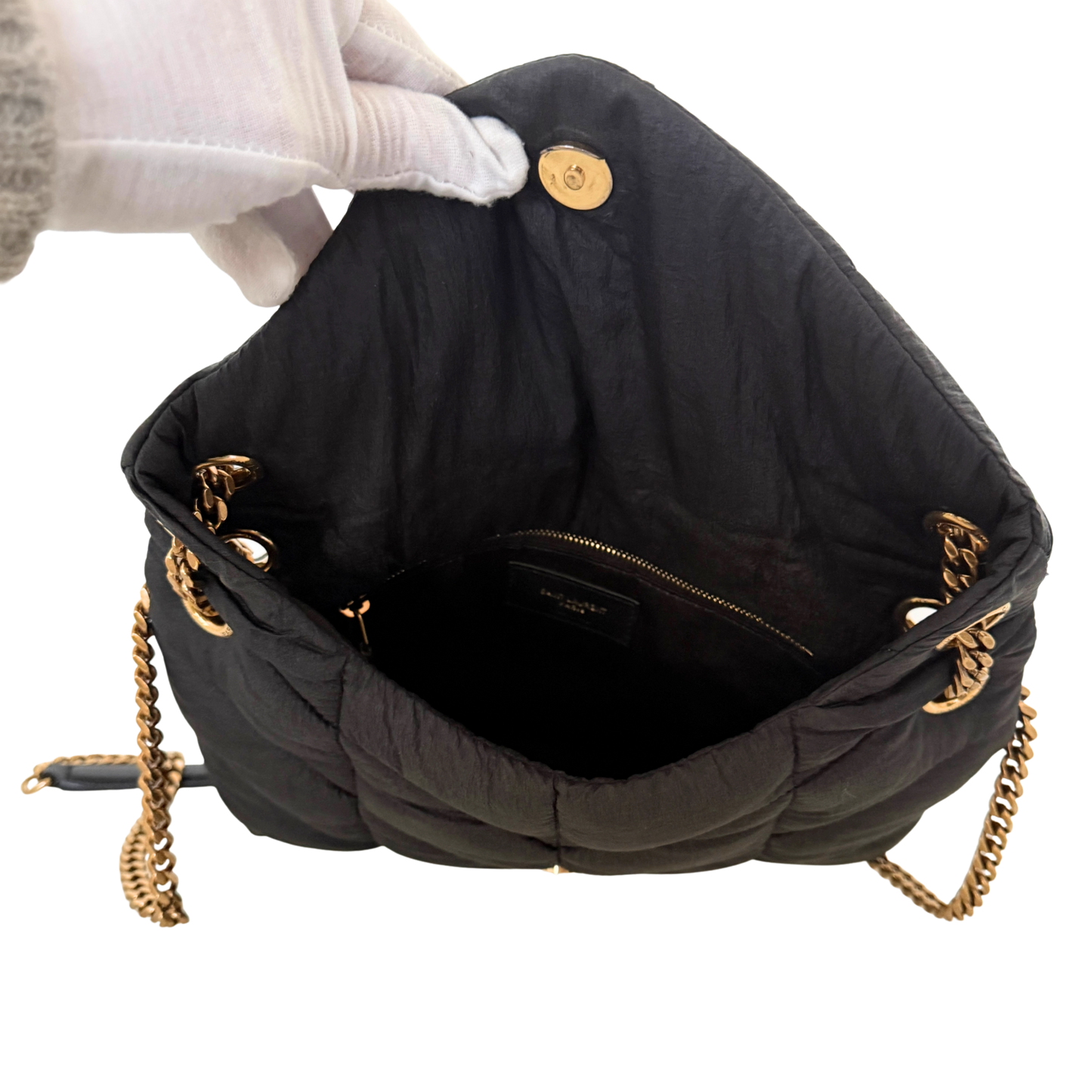 Saint Laurent LouLou Puffer Small Nylon Schultertasche Schwarz / sehr gut