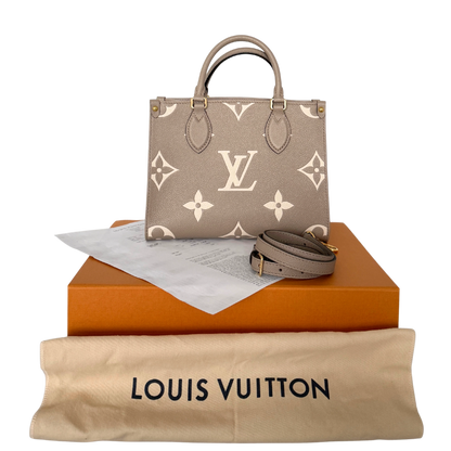 Louis Vuitton OnTheGo PM Monogram Empreinte Tourterelle / Creme Fullset / sehr gut Louis Vuitton