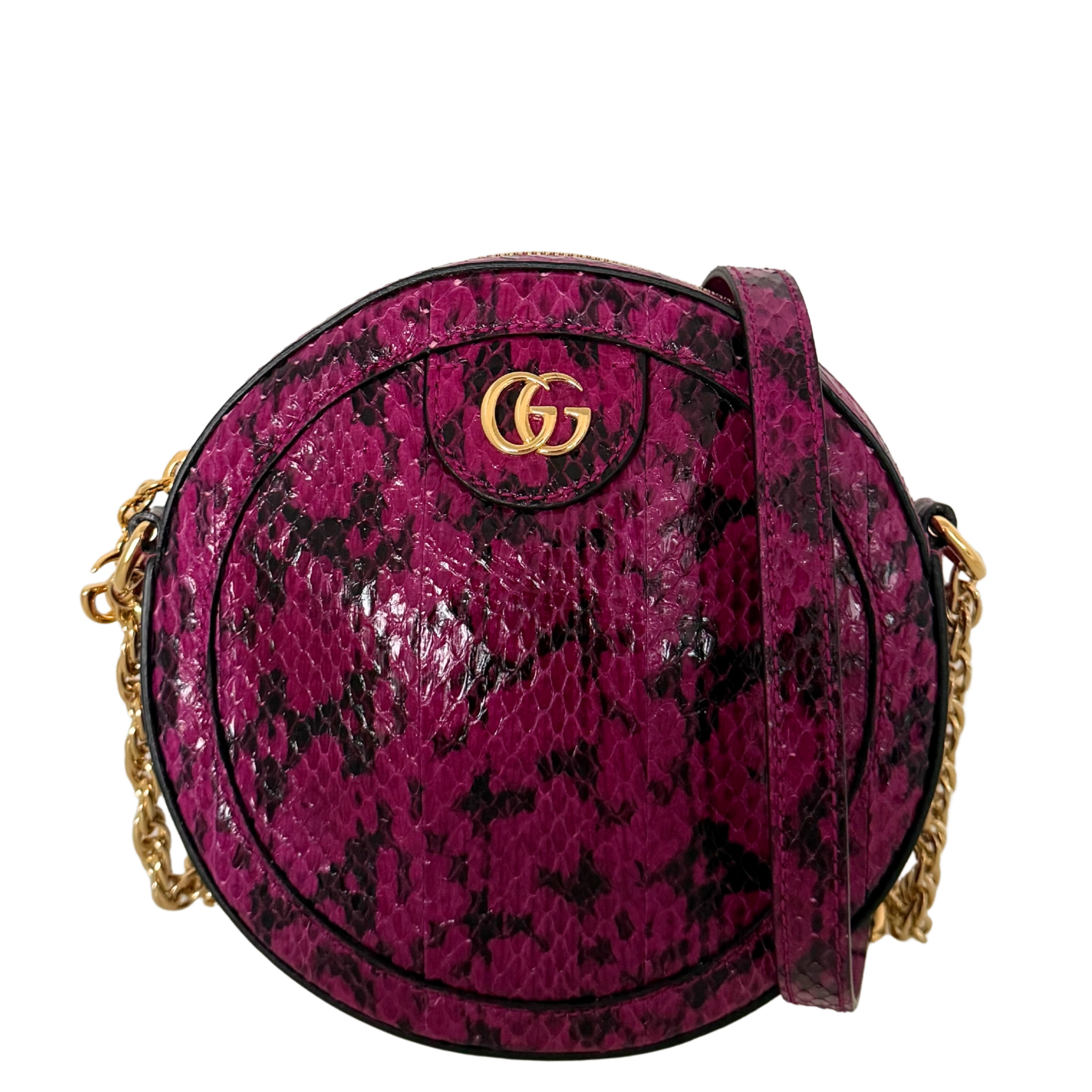 Gucci Ophidia Mini Round Schultertasche aus Wasserschlangenleder Anemone / sehr gut Gucci