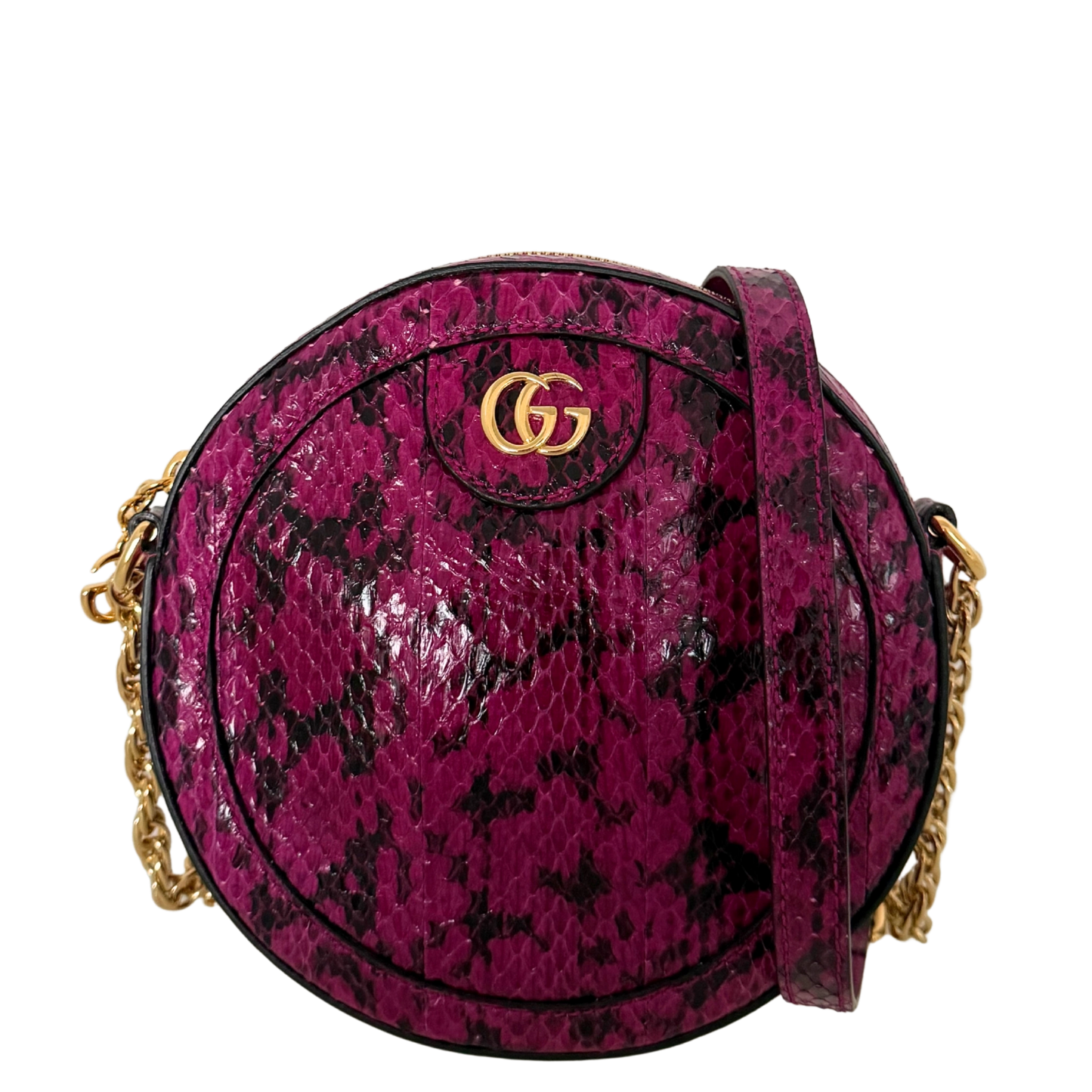 Gucci Ophidia Mini Round Schultertasche aus Wasserschlangenleder Anemone / sehr gut Gucci