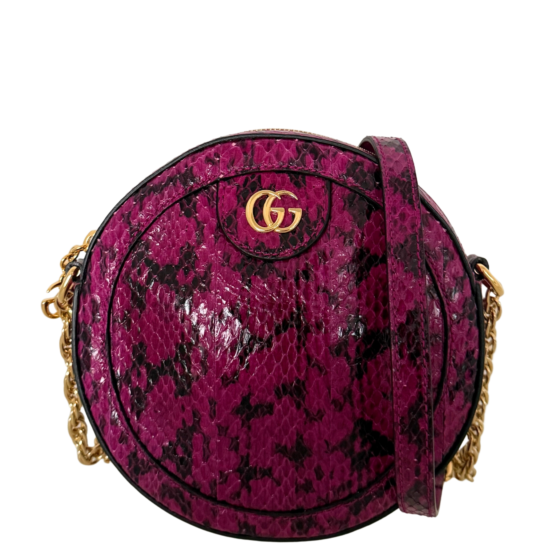 Gucci Ophidia Mini Round Schultertasche aus Wasserschlangenleder Anemone / sehr gut Gucci