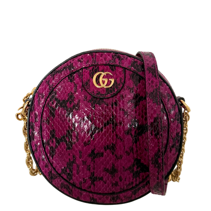 Gucci Ophidia Mini Round Schultertasche aus Wasserschlangenleder Anemone / sehr gut Gucci