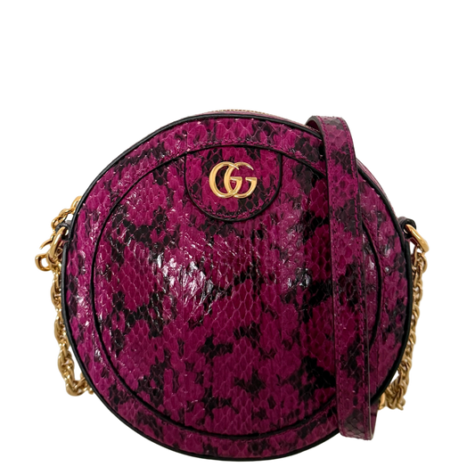 Gucci Ophidia Mini Round Schultertasche aus Wasserschlangenleder Anemone / sehr gut Gucci