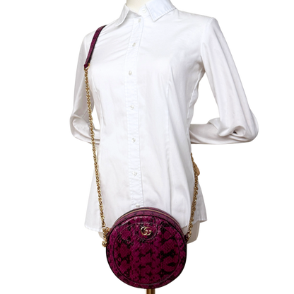 Gucci Ophidia Mini Round Schultertasche aus Wasserschlangenleder Anemone / sehr gut Gucci
