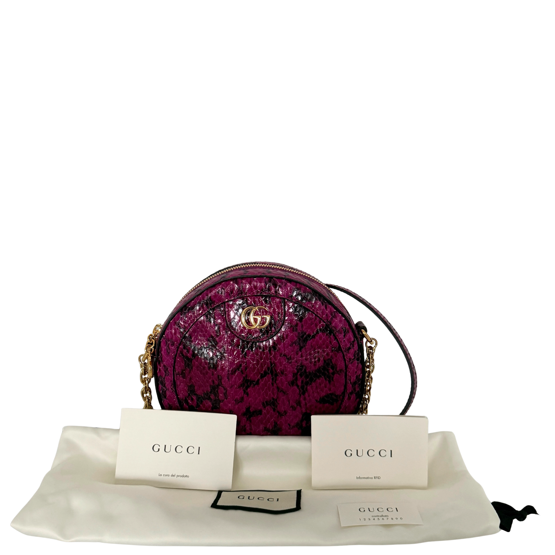 Gucci Ophidia Mini Round Schultertasche aus Wasserschlangenleder Anemone / sehr gut Gucci