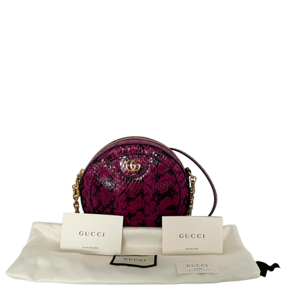Gucci Ophidia Mini Round Schultertasche aus Wasserschlangenleder Anemone / sehr gut Gucci