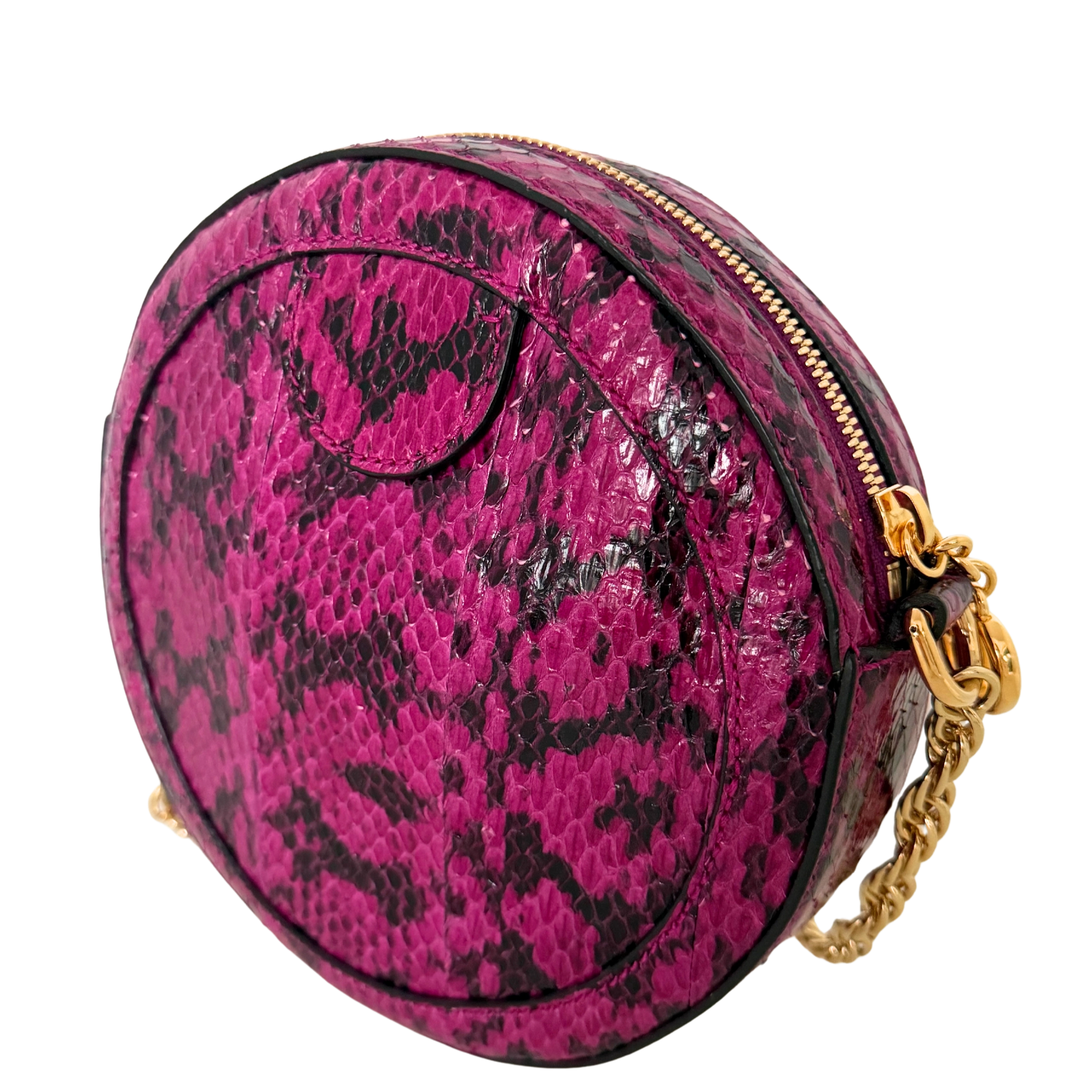 Gucci Ophidia Mini Round Schultertasche aus Wasserschlangenleder Anemone / sehr gut Gucci