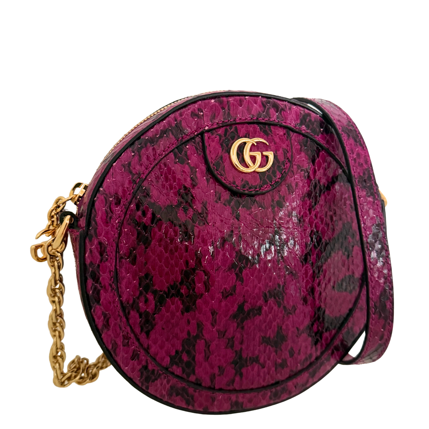 Gucci Ophidia Mini Round Schultertasche aus Wasserschlangenleder Anemone / sehr gut Gucci