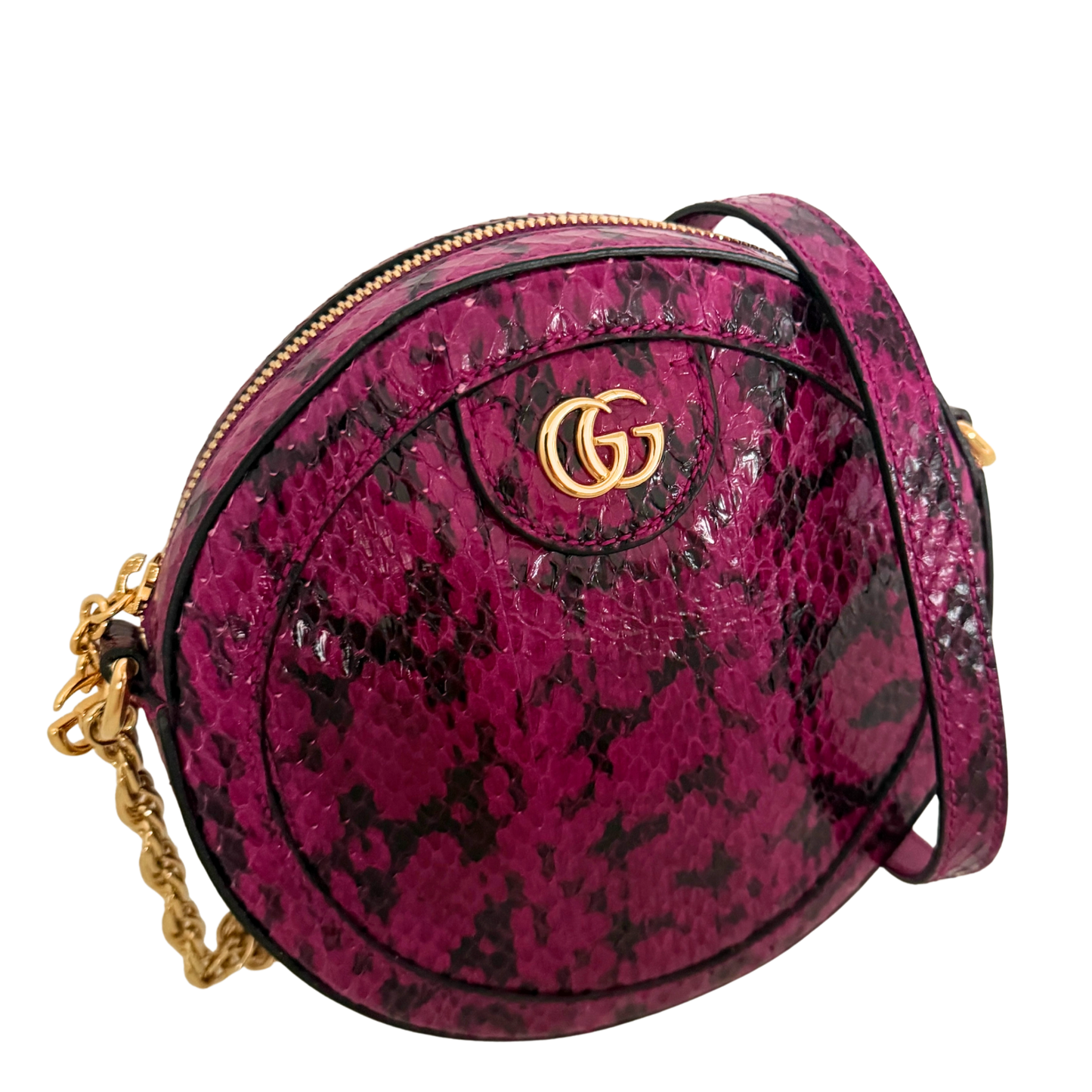 Gucci Ophidia Mini Round Schultertasche aus Wasserschlangenleder Anemone / sehr gut Gucci