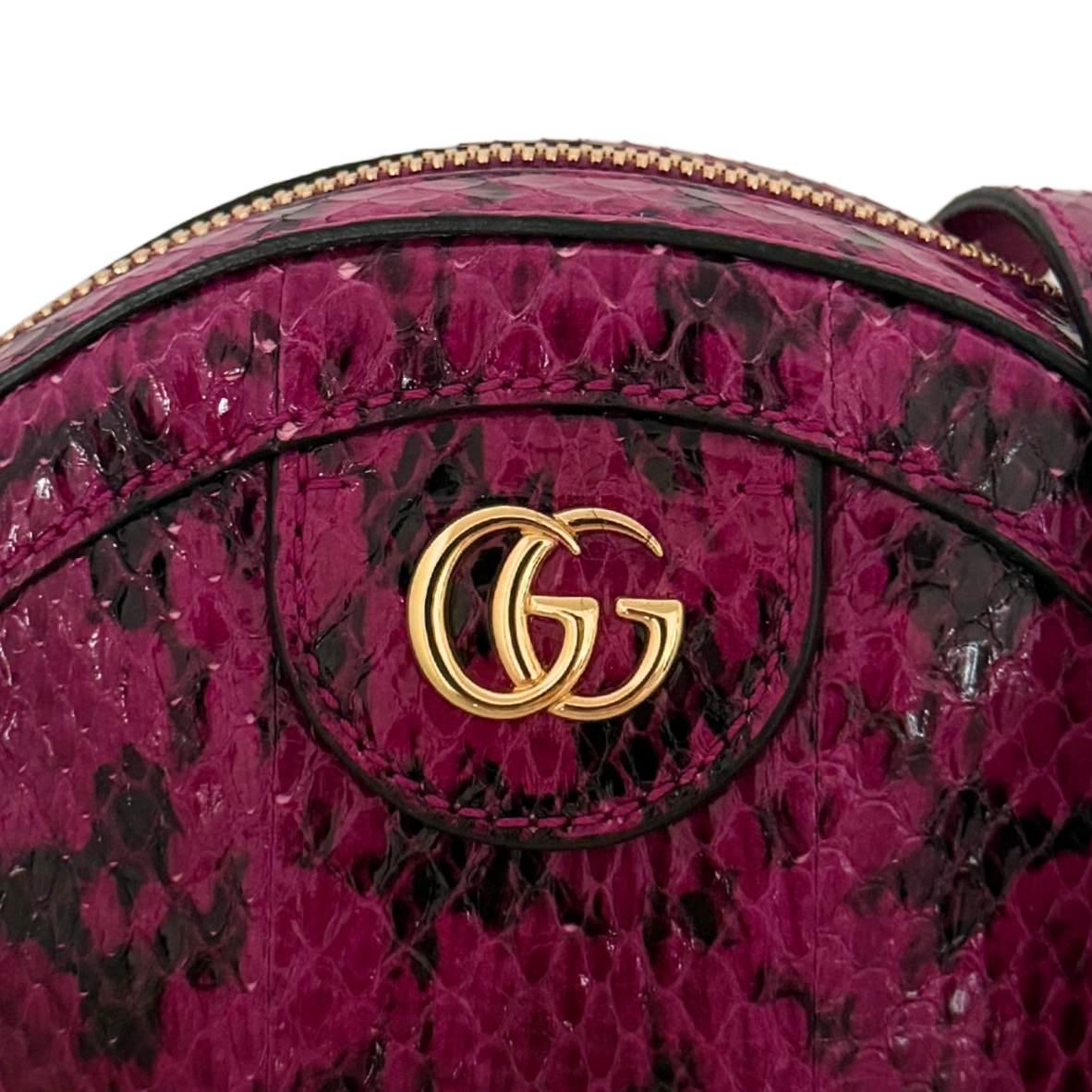 Gucci Ophidia Mini Round Schultertasche aus Wasserschlangenleder Anemone / sehr gut Gucci