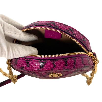 Gucci Ophidia Mini Round Schultertasche aus Wasserschlangenleder Anemone / sehr gut Gucci