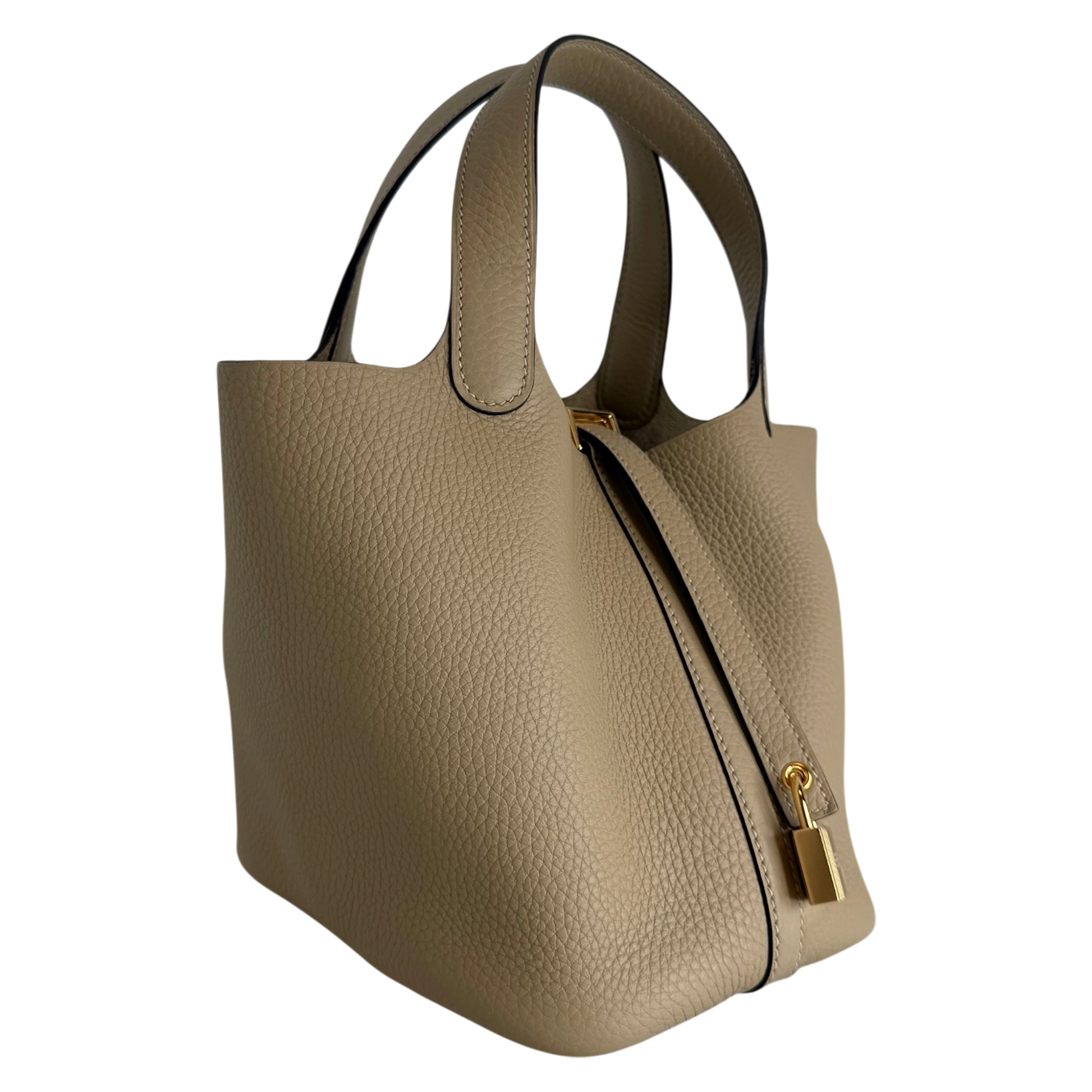 Hermès Picotin 18 Taurillon Clémence beige S2 Trench goldene Hardware 2025 Fullset / neuwertig Hermès