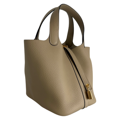 Hermès Picotin 18 Taurillon Clémence beige S2 Trench goldene Hardware 2025 Fullset / neuwertig Hermès