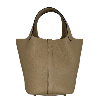 Hermès Picotin 18 Taurillon Clémence beige S2 Trench goldene Hardware 2025 Fullset / neuwertig Hermès
