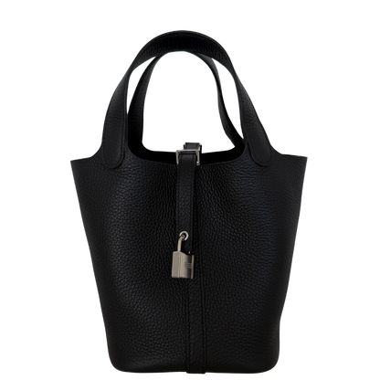 Hermès Picotin 18 Taurillon Clémence schwarz silber Hardware 2025 Fullset / neuwertig Hermès