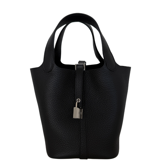 Hermès Picotin 18 Taurillon Clémence schwarz silber Hardware 2025 Fullset / neuwertig Hermès