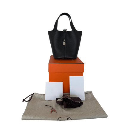 Hermès Picotin 18 Taurillon Clémence schwarz silber Hardware 2025 Fullset / neuwertig Hermès
