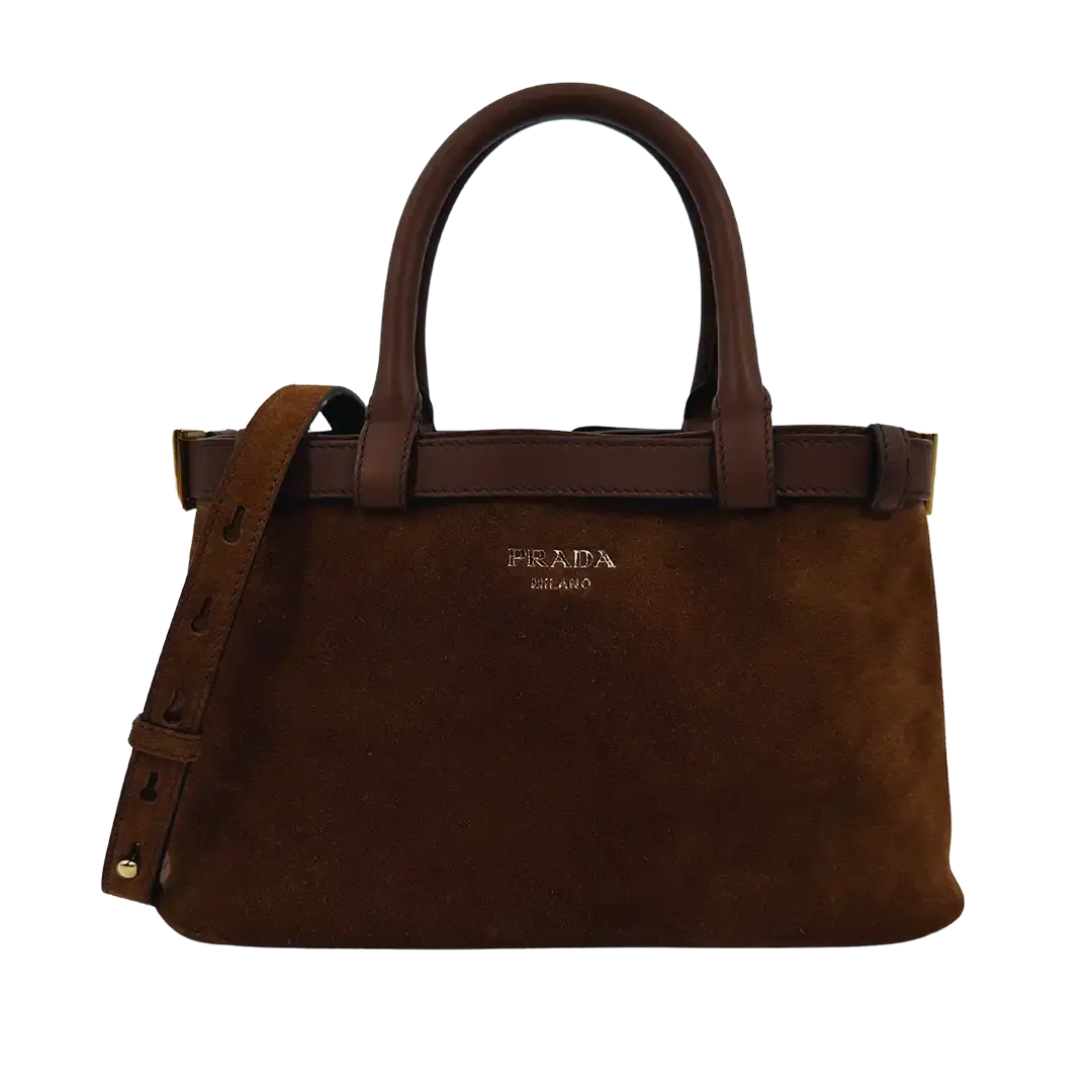 Prada Buckle Tote Bag Veloursleder braun / ungetragen Prada