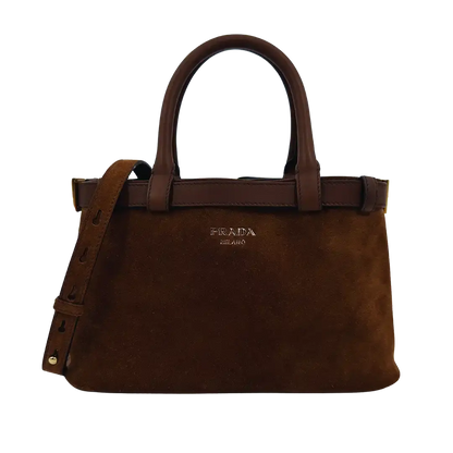 Prada Buckle Tote Bag Veloursleder braun / ungetragen Prada