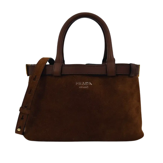 Prada Buckle Tote Bag Veloursleder braun / ungetragen Prada