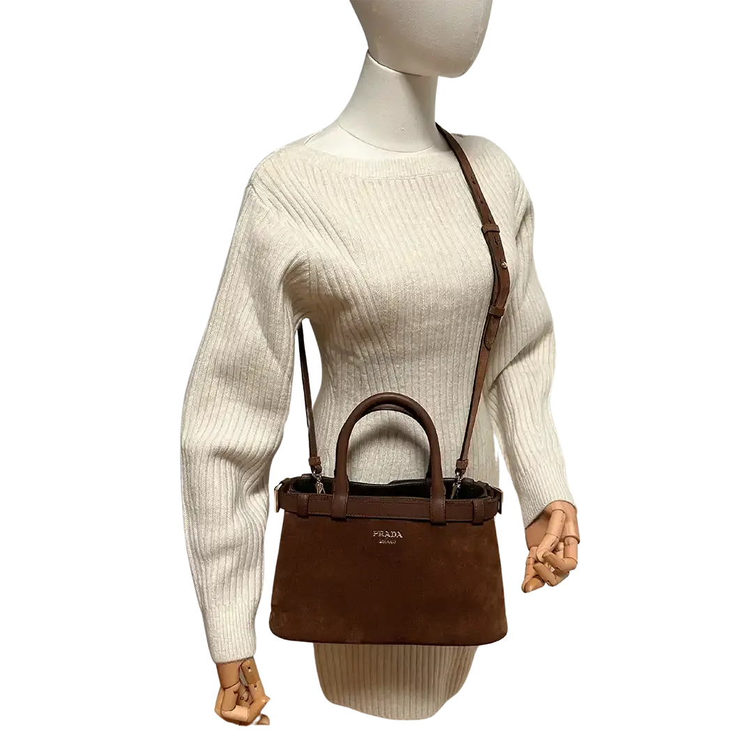 Prada Buckle Tote Bag Veloursleder braun / ungetragen Prada