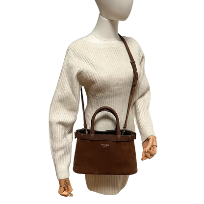 Prada Buckle Tote Bag Veloursleder braun / ungetragen Prada