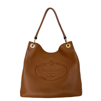 Prada Hobo Schultertasche 1BC051 Leder Braun/ neuwertig Prada