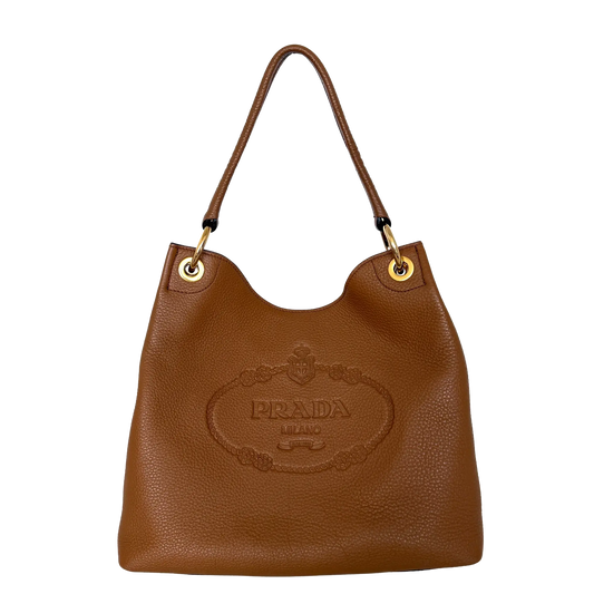Prada Hobo Schultertasche 1BC051 Leder Braun/ neuwertig Prada
