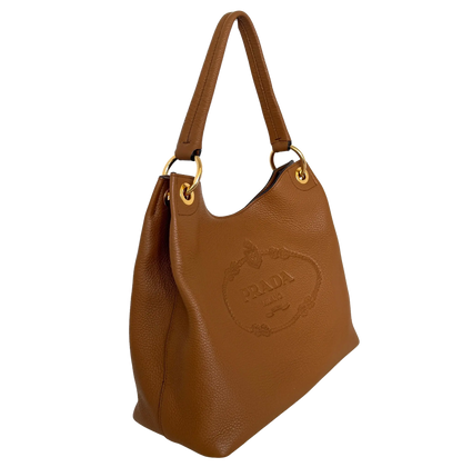 Prada Hobo Schultertasche 1BC051 Leder Braun/ neuwertig Prada