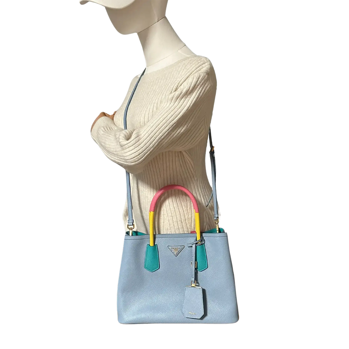 Prada Saffiano Cuir kleine Double Bag Astrale Giada Multicolor / neuwertig Prada