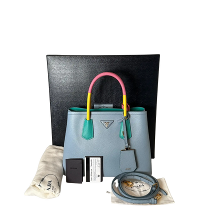 Prada Saffiano Cuir kleine Double Bag Astrale Giada Multicolor / neuwertig Prada